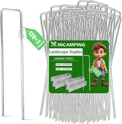 122 Pack 6in Landscape Staples Galvanized Garden Stakes Plant Stakes for Garden,Yard,Field,Plastic Sheeting,Cages