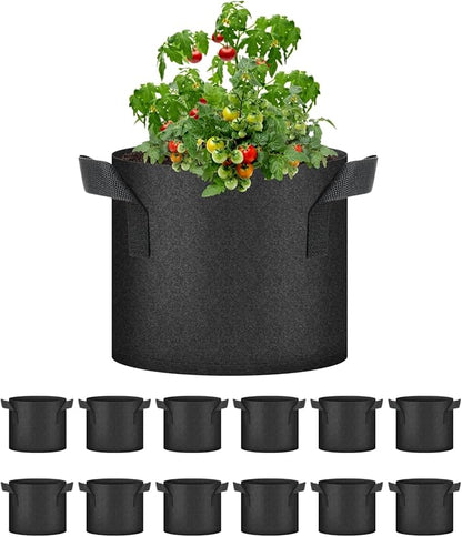 HealSmart 12-Pack 3 Gallon Nonwoven Grow Bags, Aeration Fabric Pots with Handles, Suitable for Garden Fruits, Vegetables and Flowers, Black