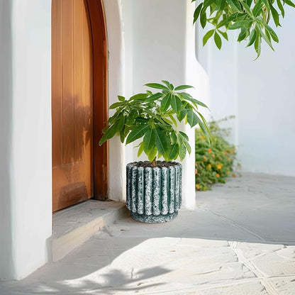 Ceramic Pots for Plants - 9.6 Inch Plant Pot Indoor with Drainage Hole, Large Ceramic Planters for Outdoor, Fluted Round Flower Planter, Home Decor Living Room, Birthday Gifts, Green
