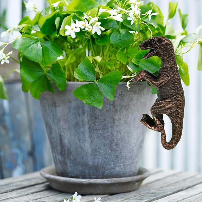 Dinosaur Plants Pot Hanger Flower Pot Decorations Pot Hugger Resin Statue Sculptures Dinosaur Flower Figurine for Garden Outdoor Fairy Garden Fence Lawn Cute Animal Ornaments Home Office Decoration