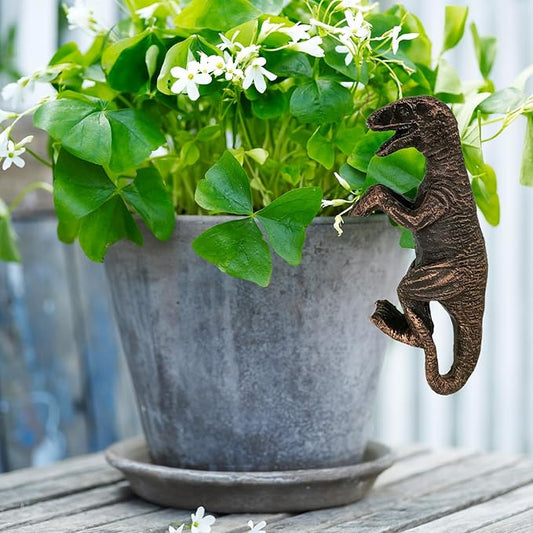 Dinosaur Plants Pot Hanger Flower Pot Decorations Pot Hugger Resin Statue Sculptures Dinosaur Flower Figurine for Garden Outdoor Fairy Garden Fence Lawn Cute Animal Ornaments Home Office Decoration