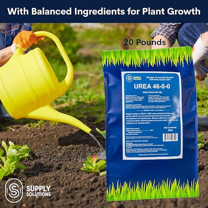 Supply Solutions Urea 46-0-0 Nitrogen Fertilizer to Stimulate Lush Growth and Deep Green Color - Plant Food Plant Fertilizer for Plants Lawn Garden - Bloom Booster for Flowers, Fruits (20 Pounds)