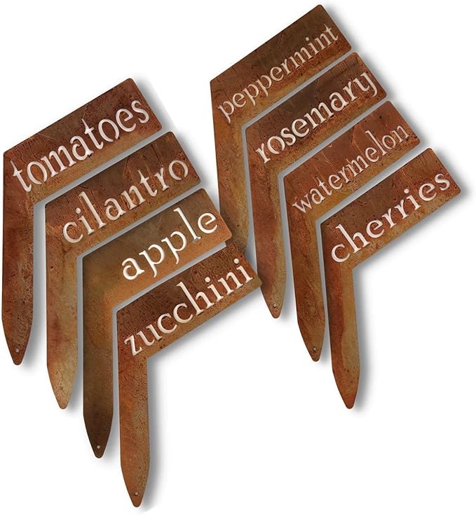 Planter Size Small Metal Garden Plant Vegetable Flower or Herb Markers 13.5 Inches Tall (herbs, Naturally Rusted)