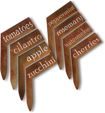 Planter Size Small Metal Garden Plant Vegetable Flower or Herb Markers 13.5 Inches Tall (honeydew, Naturally Rusted)