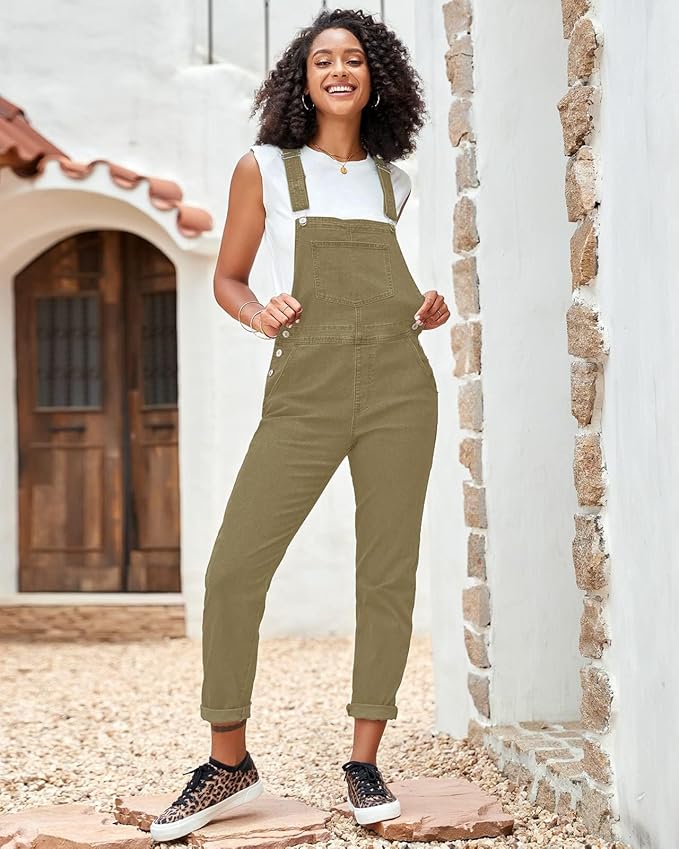 Vetinee Womens Classic Adjustable Straps Pockets Denim Bib Overalls Jeans Pants