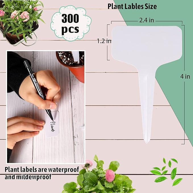 300 Pcs Plastic Plant T-Type Tags Nursery Garden Labels 6 x10cm Seed Remark Name Sign Waterproof Flower Potting Name Markers Garden Seedling Tags Recording Plant Time Name