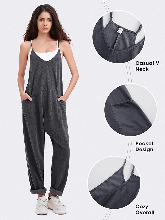 EXLURA Womens Casual Summer Jumpsuits 2026 Romper Bib Outfits Beach Vacation Denim Trendy Fashion Overalls with Pockets