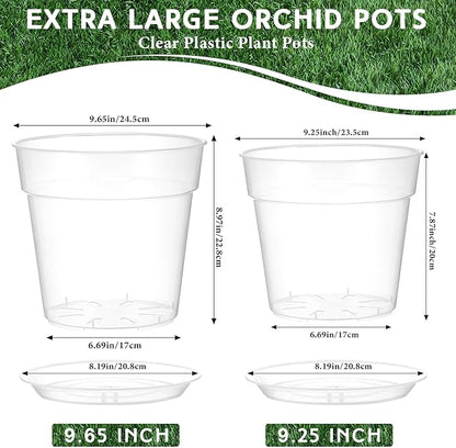 Baderke 3 Pack Clear Nursery Pot Plastic Nursery Pot Large Plant with Drainage Holes for Root Health Indoor Outdoor(9.65 Inches)