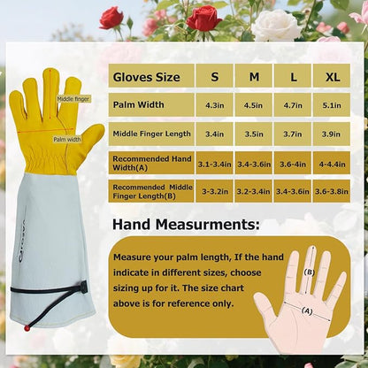 Gardening Gloves Thorn Proof for Rose Pruning & Cactus Trimming, Long Leather Garden Gloves for Women & Men (Large)