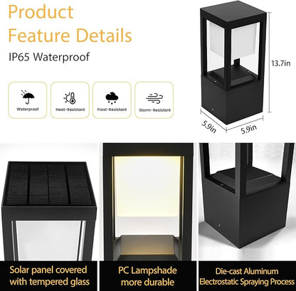 Solar Bollard Lights Outdoor, Premium Modern Led Landscape Pathway Lights Waterpoorf, Path Lighting for Garden Yard Walkway, 3CCT Seturable, Dusk to Dawn, Auto On/Off (4 Pack)