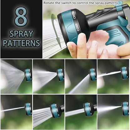 HmiL-U Silver Metal 50FT Garden Hose with 8 Function Nozzle, Heavy Duty, Kink Free, Rust-proof, Anti-puncture, Lightweight, Durable, Weatherproof, 600 Inches, 2 Inches Width