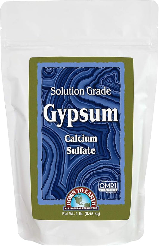 Down To Earth All Natural Fertilizers Organic Solution Grade Gypsum Calcium Sulfate - Professional Grade Gypsum Powder 325 mesh for Liquid, Drip or Spray Applications, 1 lb
