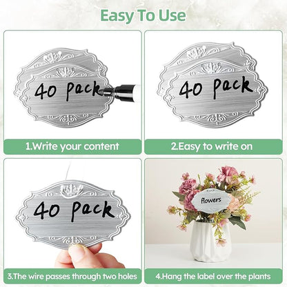 40PCS Plant Labels,Bigger Size Aluminum Metal Plant Tags Plant Label for Outdoor Garden Waterproof,Silvery Plant Name Tags for Tree,Vegetables,Herbs