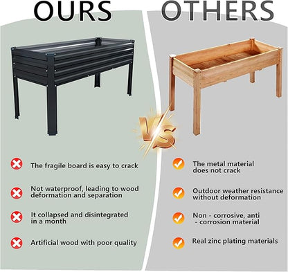 Vengarus Galvanized Raised Garden Bed Outdoor with Legs,48×18×30in Metal Elevated Raised Planter Box for Backyard, Patio, Balcony, 300lb Capacity,Black(2PCS)