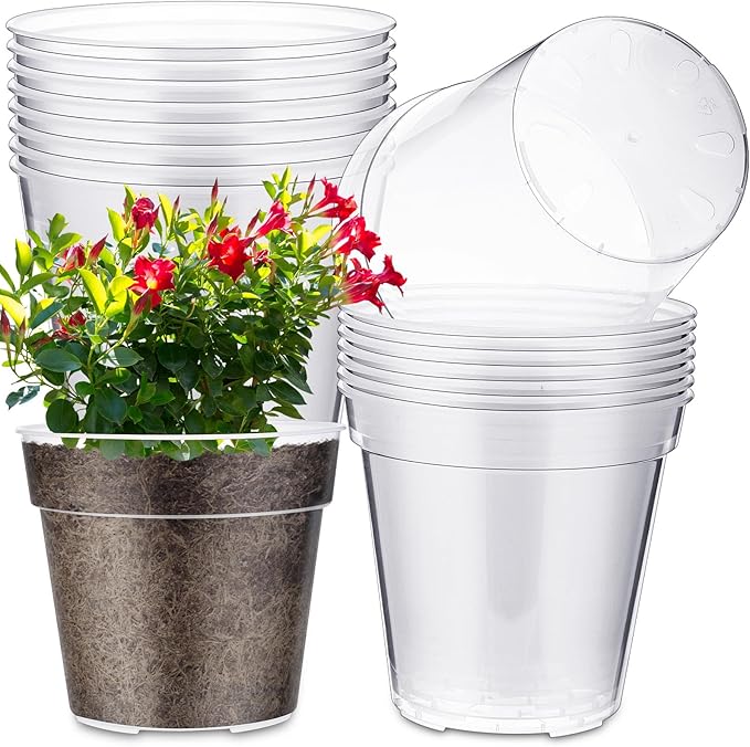 Maxcheck 16 Pcs Thick Clear Nursery Pots for Plants Transparent Plastic Garden Pots with Holes for Seedling Variety Plants Growing in Garden Home (8+9 Inch)