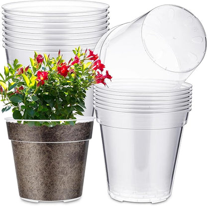 Maxcheck 16 Pcs Thick Clear Nursery Pots for Plants Transparent Plastic Garden Pots with Holes for Seedling Variety Plants Growing in Garden Home (8+9 Inch)