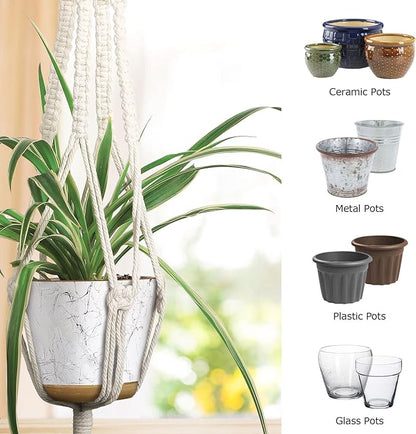 MIPON 3 Pack Macrame Plant Hanger Indoor Hanging Planter for Plants Holder with 3 Hooks,46"/41"/34" Size for Boho Home Decor,Ivory(POTS NOT Included)