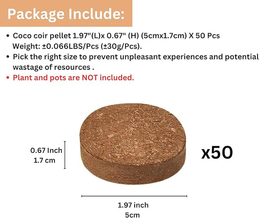 Maxona Seed Starter Coco Coir Peat Pellets - 50 Pcs 50mm (30g/Pcs) Compressed Pellet Mulching Medium for Plant, Easy to Expand, Organic Fiber Husk Substrate for Plants, Flowers, Herbs and Seedlings