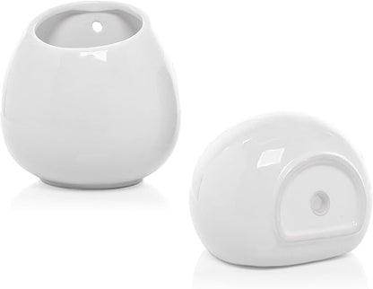 MyGift 6-inch White Ceramic Wall Planter Vase - Hanging or Desktop Succulent Plant String of Pearls Cactus Indoor Pots, Set of 2