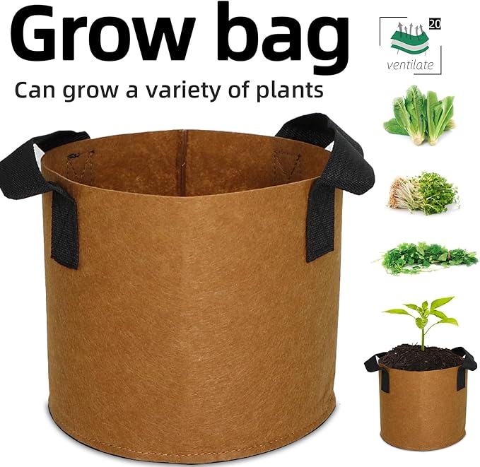 Grow Bags,Growing Pot Bags Garden Grow Bag Indoor Outdoor Fabric Aeration Plant Pot Container Flower Vegetable Pouch (Coffee,20Gallon)