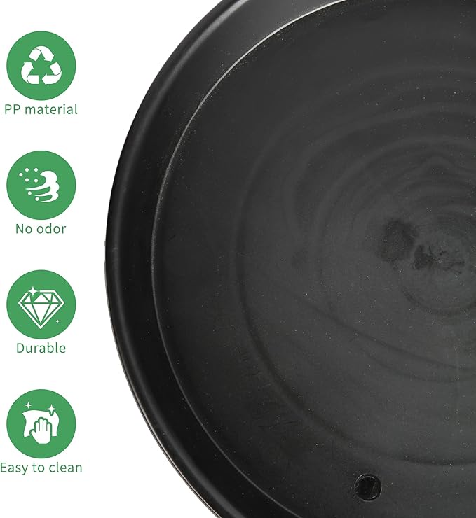 12 Inch Round Plastic Classic Plant Saucer, 6 Pack Plant Saucer Tray, Plastic Plant Trays for Pots, Extra-Deep Plant Water Dray Tray, 12",Black