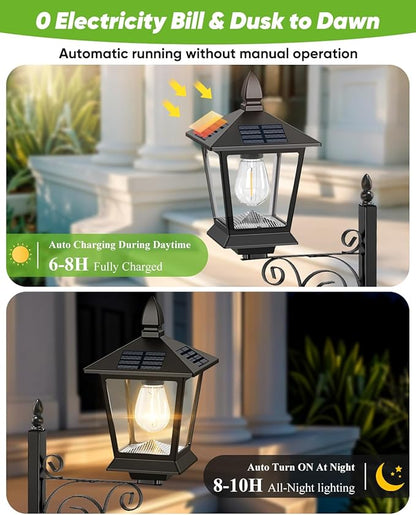 2 in 1 Outdoor Flower Pots, 35” Solar Lamp Post Light with Planter, Metal Pole & IP65 Waterproof, Freestanding Outdoor Planters, Decorative Solar Lamp for Outside, Front Door, Yard, 1-Pack