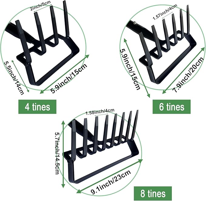 8-Tines Rake and Stirrup Hoe - Adjustable Long Handle Scuffle Loop Action Hoe for Weeding, Digging, Loosening Soil, Stainless Steel Tiller Cultivator for Gardening, Raised Flower Beds Planting.
