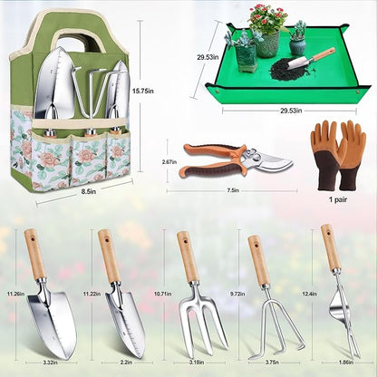 Kynup Gardening Tools, Garden Tools Set-9 Piece Gardening Gift for Women, Gardening Kit Ideal Hand Garden Tool, Thickened Stainless Steel, Rust-Proof, Garden Supplies, Essentials, Garden Stuff