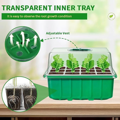60-Cell Seed Starter Tray, 5 Pack – Cells Plant Grow Kit with Humidity-Vented Domes and Base for Organic Seed Germination, Ideal Plant Starter Kit with Labels & Transplant Tools