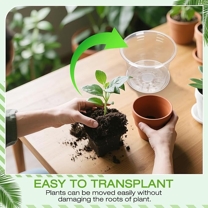 5 Inch Clear Nursery Pots with Drainage Trays, 15 Pack Plastic Pots for Plants, Clear Pot for Seed Starting, Transplanting, Succulents, and Indoor Gardening (5 inch)