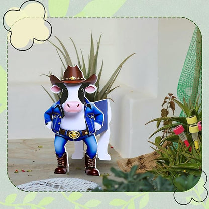 Cow Planter, Cute Animal Shape Flower Planters, Plant Pots for Indoor/Outdoor Garden Decor, Unique Gifts/Souvenirs for Pet Lovers (Western Cowboy-Style Dairy Cow)
