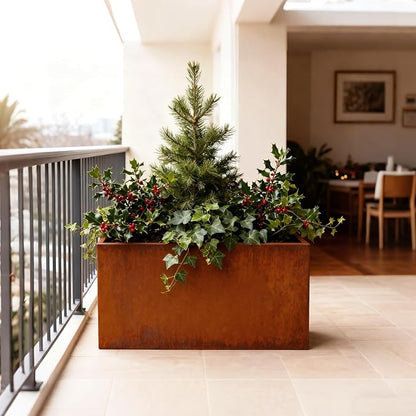 Corten Steel Outdoor Planter Box 32" x 15" x 24" for Outdoor Plants Metal Rectangle Planter Spliced Flower Box with Partitions for Outside,Indoor,Garden (Corten, 32 * 15 * 24)