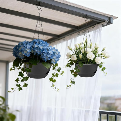 Set of 4-8 Inch Self Watering Hanging Planters for Indoor Outdoor，Hanging Plant Pots with Drainage & Removable Tray, Hanging Pots Holder for Ivy, Pothos, Ferns, Balcony & Patio, Black