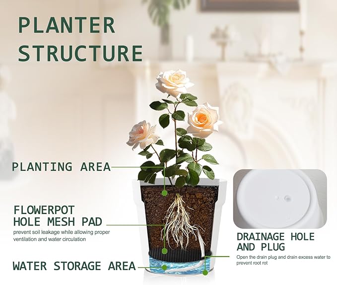 3 Set Hanging Planters Self Watering Plant Hangers for Indoor Outdoor Plants 6.3 Inch Wall Amount Flower Pots Basket with Drainage Hole DIY Room Patio Yard Decor(White)