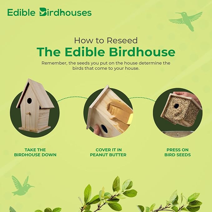 Edible Birdhouse - Birdseed Bird Feeder, Wooden Birds House Covered in Wild Bird Food, Squirrel Resistant Birds Feeders for Outside Hanging, Watching Gift for Garden Lovers, (TD)
