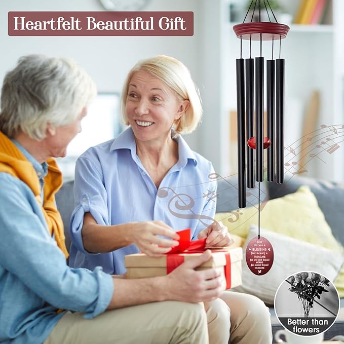 windchimes Sympathy Memorial Wind Chimes – 33" Tuned Wind Chime with “Your Life was a Blessing” Saying, Red Wood Wind Sail for Loss of Loved One, Bereavement Gift for Mom, Dad, Grandma or Friend