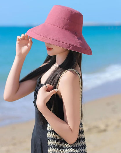 Wide Brim Women Sun Hat Summer Beach Bucket Fishing Hats Metal Wired Edge Packable UV Protection for Hiking Garden Travel