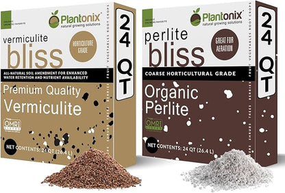 Perlite Bliss (24 Qts) + Vermiculite Bliss (24 Qts) - Perlite for Plants & Fine Vermiculite for Gardening - Bulk Soil Amendment Bundle - Organic Potting Soil Mix Improves Nutrient & Water Retention