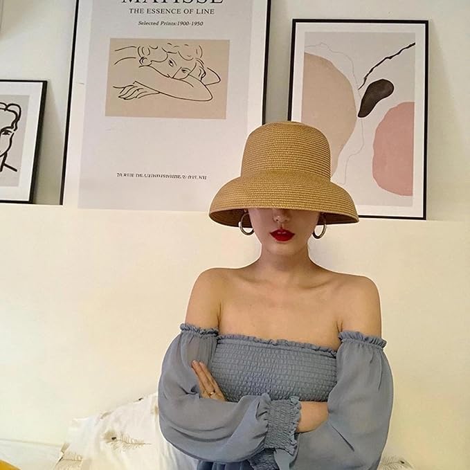 Wide-Brim Classic Elegant Style Foldable Straw Hat Women's Retro UV Resistant Sun Hats for Outdoor, Beach and Travel