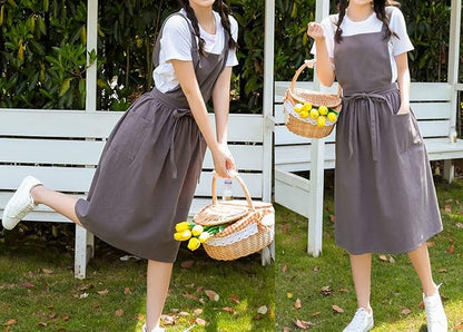 Cute Retro Cotton Linen X-Back Aprons Home Kitchen Garden Art Painting Pinafore Florist Shop Overalls