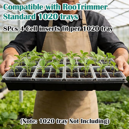 80 Pack Reusable 4-Cell Clear Seed Starter Trays - Extra Large Drainage Holes, Easy Transplant, Clear Transparent Tray for Root Observation, Seed Starting, Fits Standard 1020 Flats