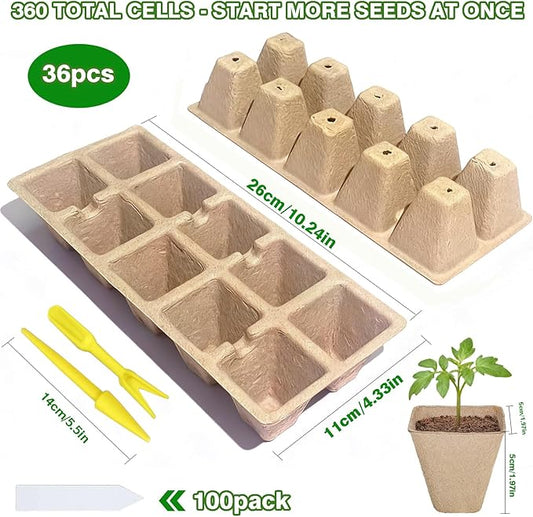 360 Cells Seed Starter Tray, 36 Pack Germination Peat Pots with 100 Labels, Plant Starter Kit for Seedlings