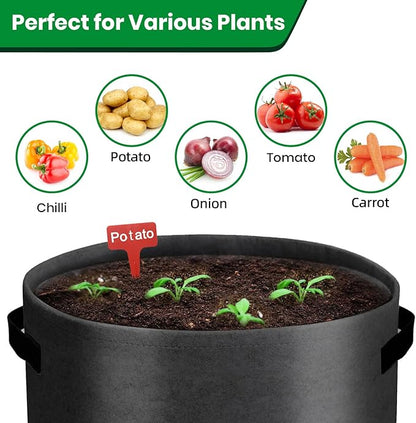 6 Pack Potato Grow Bags, 10 Gallon Planting Bags Large Fabric Pots with Flap Window Vegetable Planter Garden Pot Tall Potato Growing Containers with Handles for Vegetables, Fruits and More, Black