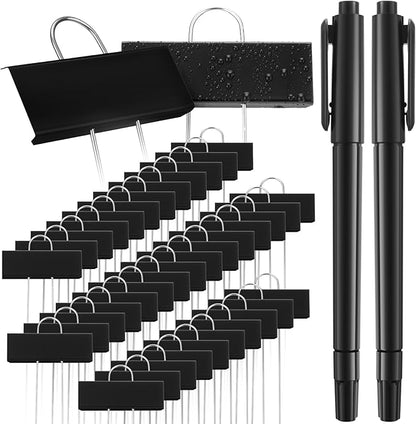 Maitys 60 Pcs Metal Garden Markers Plant Label Stakes Outdoor Weatherproof 10.6 Inch Stainless Steel Nursery Tags Bulk with 2 Pcs Pens (Black Label with White Ink)