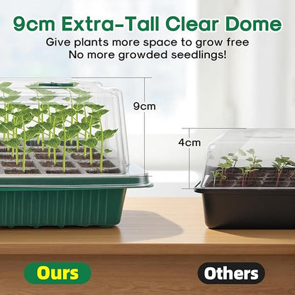 BlumWay Seed Starter Tray with Grow Light,4 Pack 160 Cells Seedling Tray with Humidity Dome/Indoor Grow Kit for Deep-Rooted Seedlings,Adjustable/Timed Light Plant Starter Set