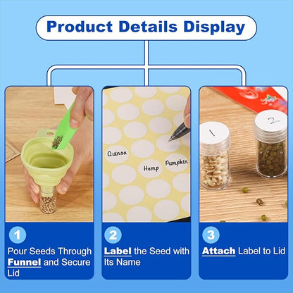 Seed Storage Organizer Box with 120 Slots and Plastic Bottles, Garden Seed Saver Kit with Envelopes, Labels, Funnel & Tweezers, Airtight Seed Storage Case for Flowers, Vegetables, Herbs & Plants