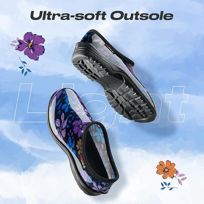HISEA Waterproof Garden Shoe for Women Outdoor Slip-On Garden Clogs Rubber Rain Boots Short Ankle Booties Rain Shoes with Comfort Insole
