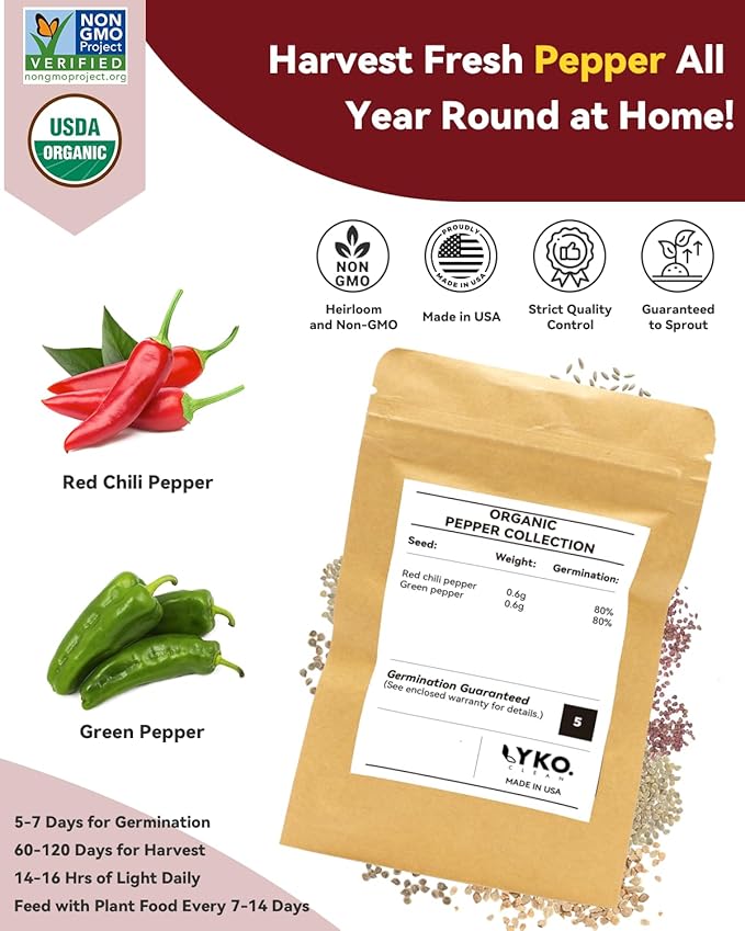 Hot Pepper Seed Pod Kit for Aerogarden, Ahopegarden (24 Pods) – Non-GMO Jalapeno Peppers and Cayenne Chili Peppers, 50+ Seeds per Variety, Includes Plant Food, Compatible with All Hydroponic Systems