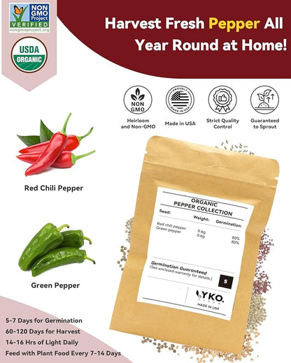 Hot Pepper Seed Pod Kit for Aerogarden, Ahopegarden (24 Pods) – Non-GMO Jalapeno Peppers and Cayenne Chili Peppers, 50+ Seeds per Variety, Includes Plant Food, Compatible with All Hydroponic Systems