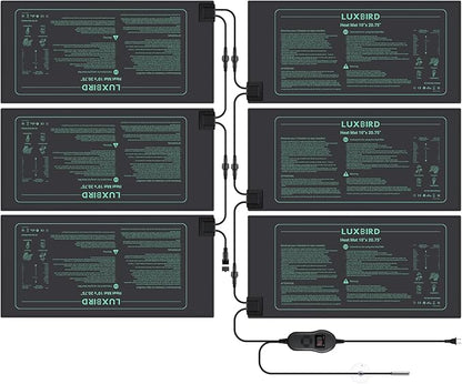 LUXBIRD 6 Pack 30W Seedling Heating Mats 10" x 20.75" with Thermostat Controller, Idea for Seed Starting, Germination, Greenhouse (LB-HT06)